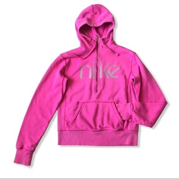 NIKE Y2K Hoodie Sweatshirt Barbiecore retro pink logo spell front half zip M - Picture 5 of 13